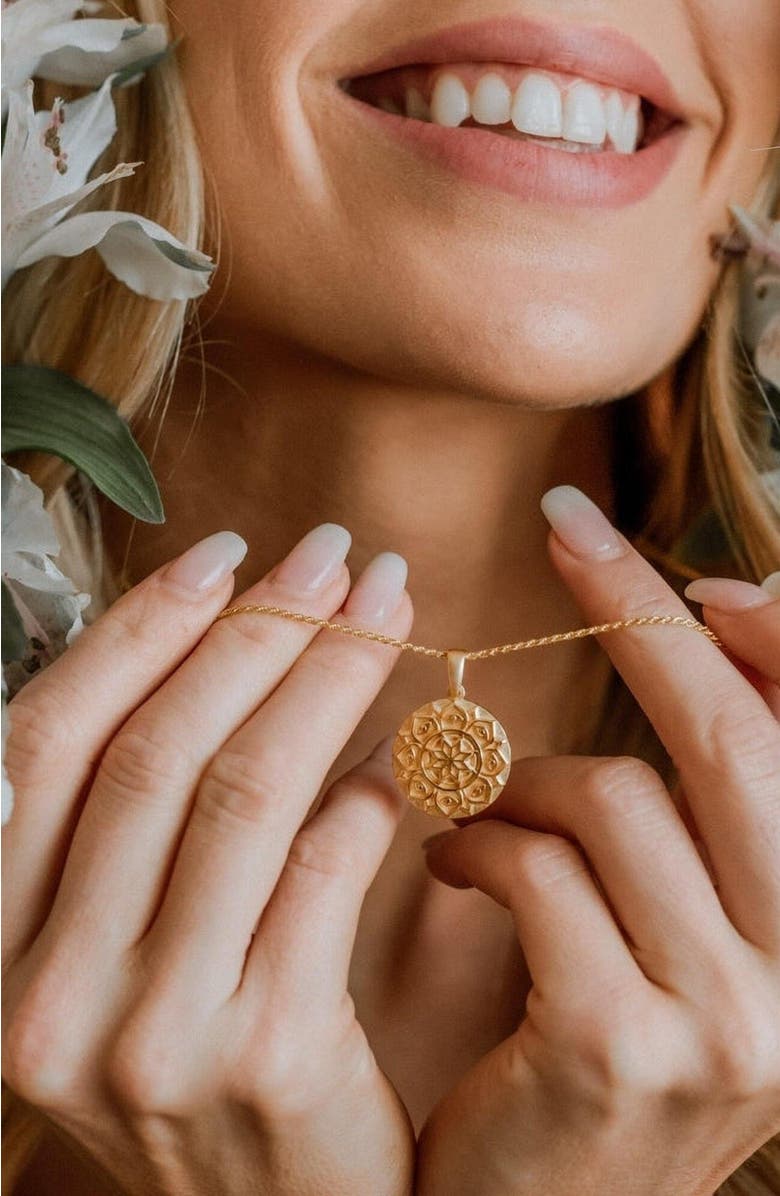 Mantra I Am Supported And Protected mandala necklace, Alternate, color, Original - Gold