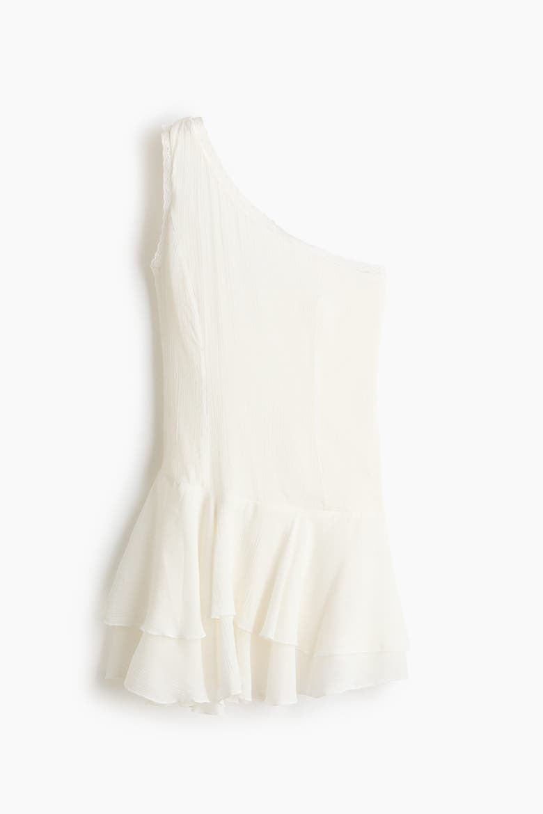 Flounced One-shoulder Dress, Alternate, color, Cream