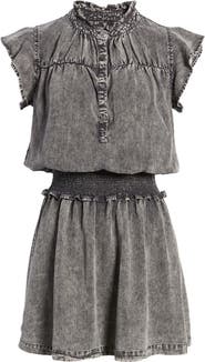 Rails Amina Acid Wash Smocked Minidress
