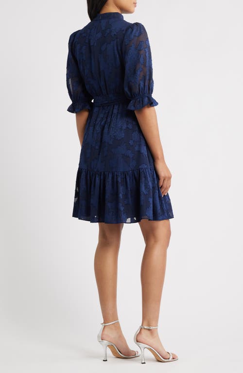 Eliza J Floral Jacquard Metallic Stripe Chiffon Dress In Blue