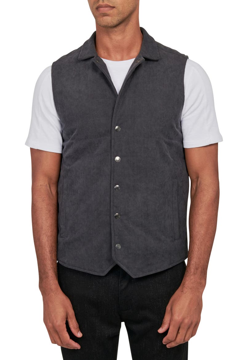 Slim Fit Camp Collar Corduroy Snap-Up Vest, Main, color, GREY