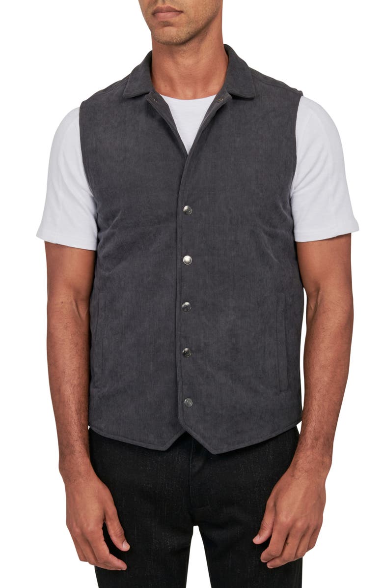 W.R.K Slim Fit Camp Collar Corduroy Snap-Up Vest, Main, color, Grey