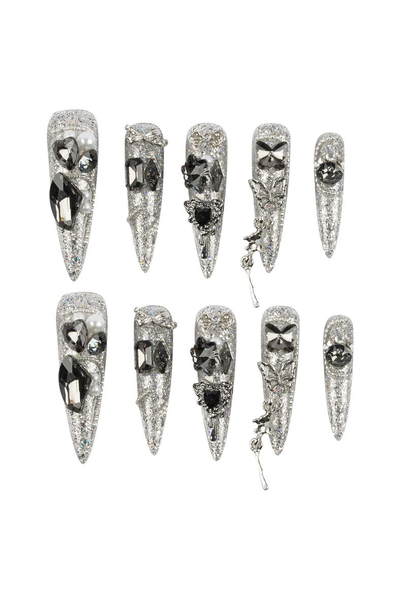 3H Luxury Handmade Press-on Nails - Chrome Dagger, Main, color, Silver