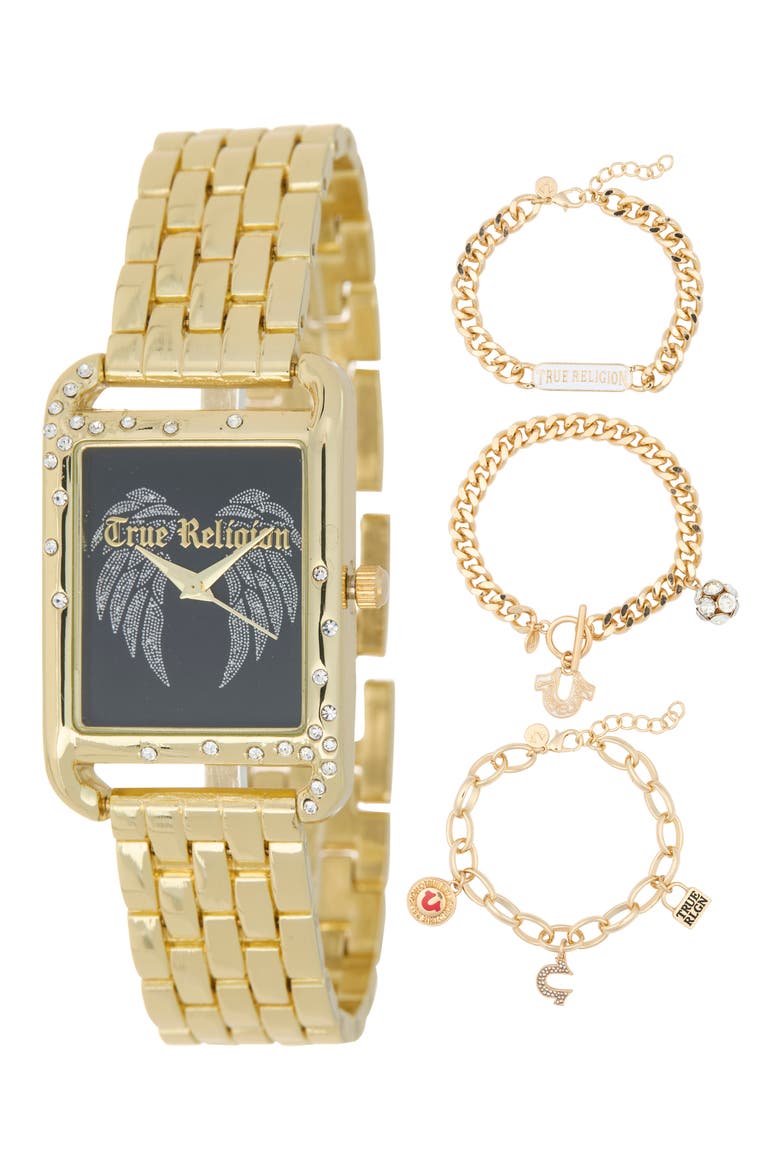 Crystal Logo Bracelet Watch, 25mm, Main, color, GOLD