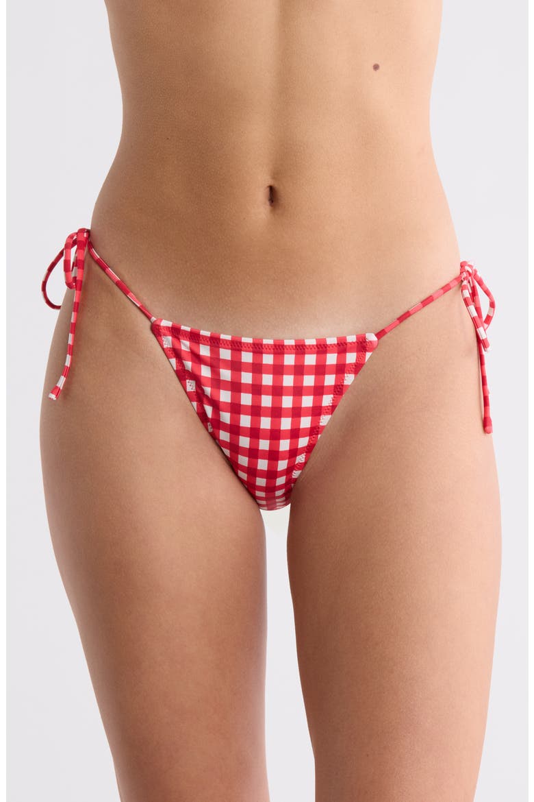 Cher Gingham Tie Side Bikini Bottoms, Main, color, RED