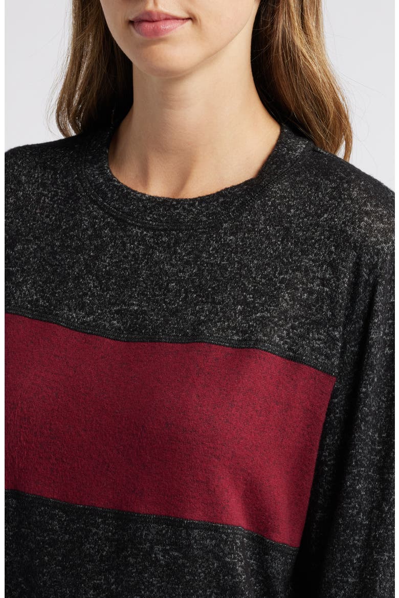 Colorblock Long Sleeve Brushed Jersey Top, Alternate, color, BLACK/ BURGUNDY