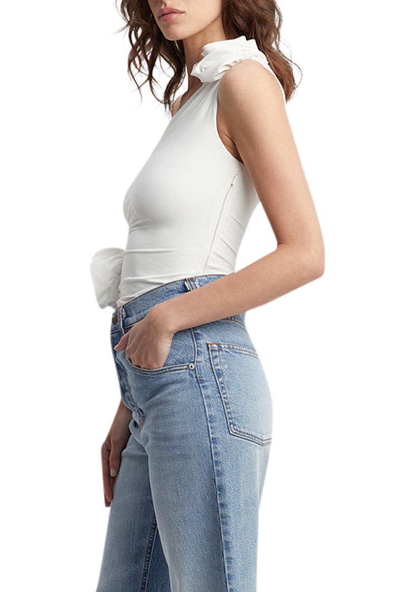 Lilita Rosette One-Shoulder Stretch Jersey Bodysuit, Alternate, color, ORCHID WHITE