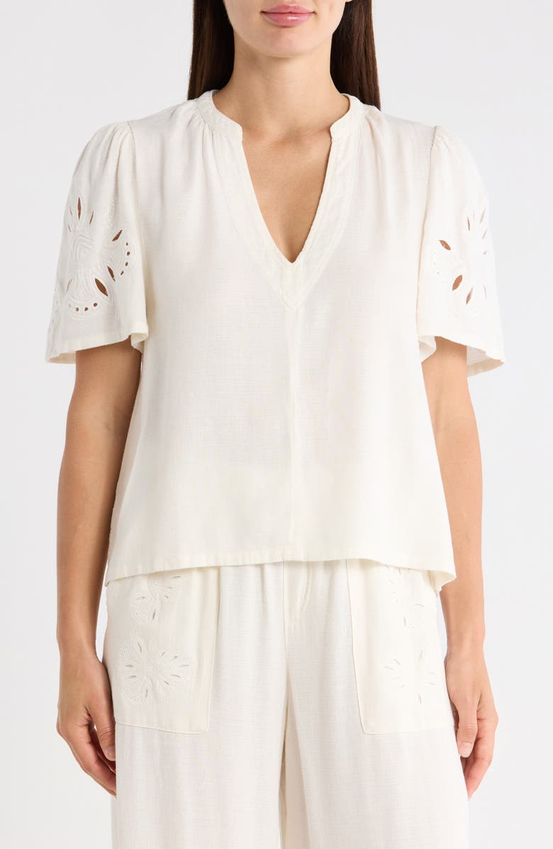 Splendid Cayden Embroidered Flutter Top, Main, color, Paper White