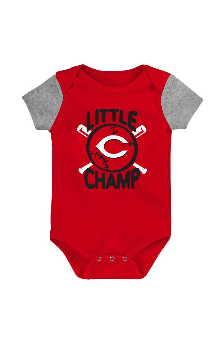 Outerstuff Newborn & Infant Red/Heather Gray Cincinnati Reds Little Champ Three-Pack Bodysuit Bib & Booties Set, Alternate, color, Red