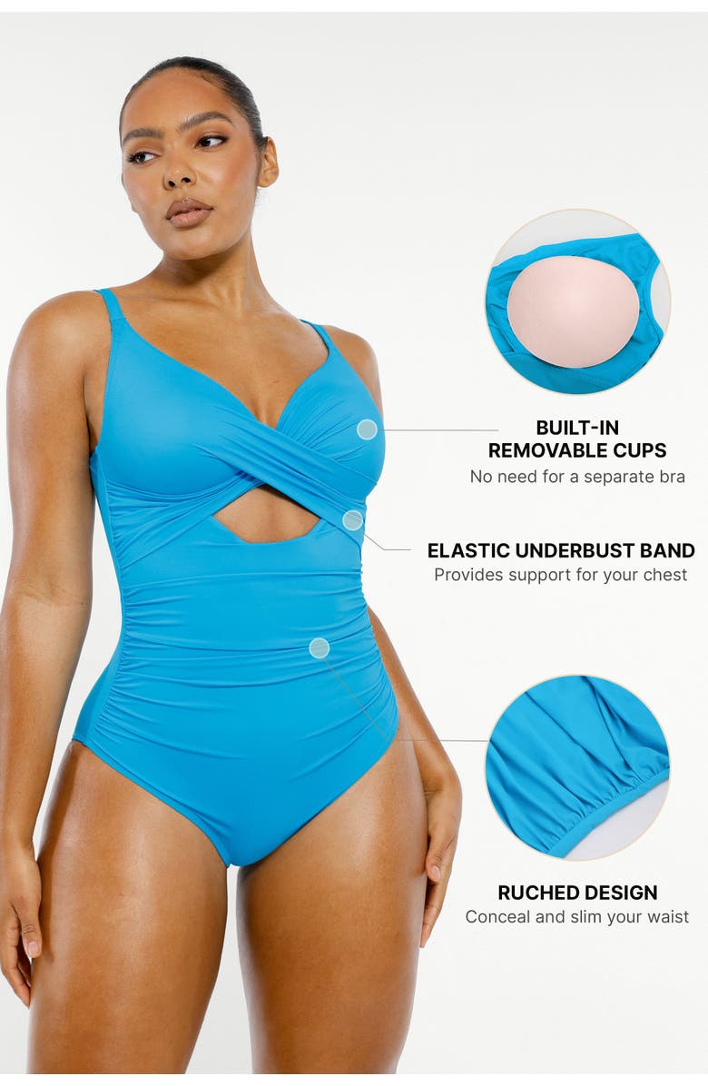 Shapellx Smart Sculpt Ribbed Cutout-Front Shaping Swimsuit, Alternate, color, Jet Black