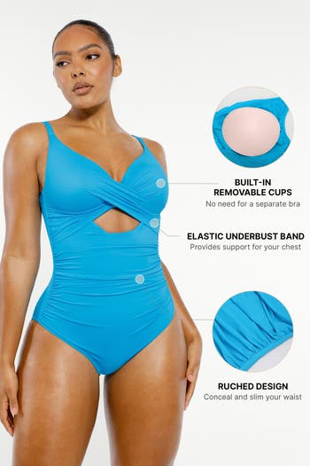 【新品タグ付き】2Way Cut-Out Ribbed Swimwear Smart Sculpt™ Ribbed Cutout-Front Shaping Swimsuit | SHAPELLX