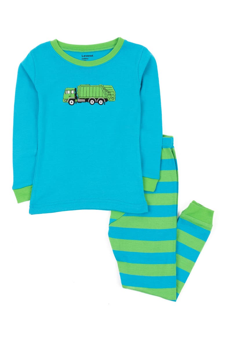 Cotton Two-Piece Printed Pajamas, Vehicles & Machines, Main, color, BLUE