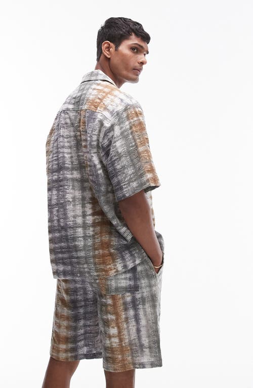 Topman Tie Dye Seersucker Camp Shirt In Rust Multi