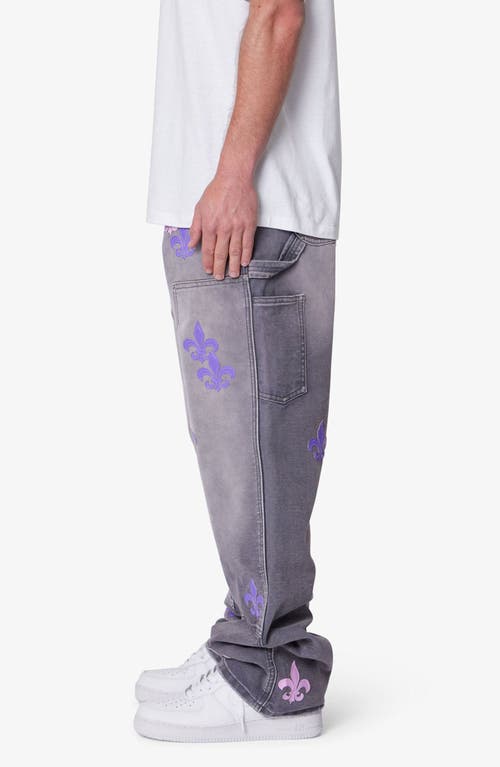 Mnml Embroidered Fleurs De Lis Double Knee Ultra Baggy Jeans In Gray
