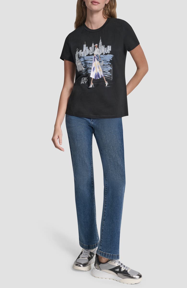 DKNY Crystal Embellished Statue of Liberty Conversational Graphic T-Shirt, Alternate, color, Black