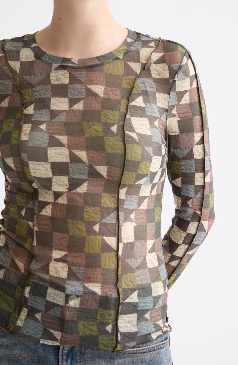 Scotch & Soda Patchwork Print Mesh Top, Alternate, color, Abstract Mountain