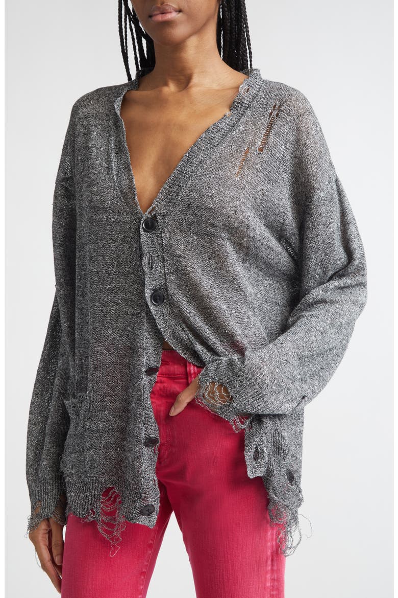 Ripped Linen Cardigan, Alternate, color, BLACK MULTI