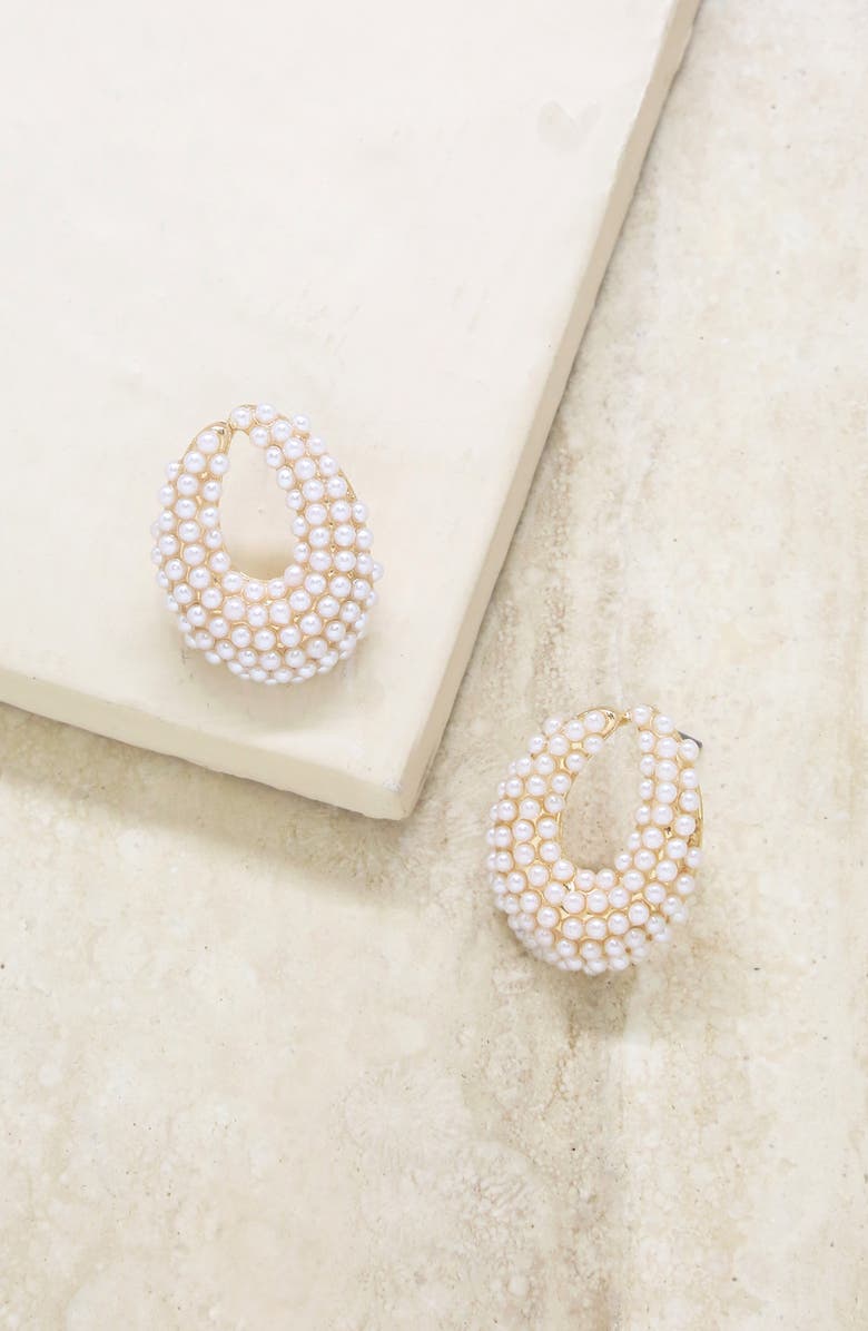 Ettika Imitation Pearl Earrings, Alternate, color, Gold