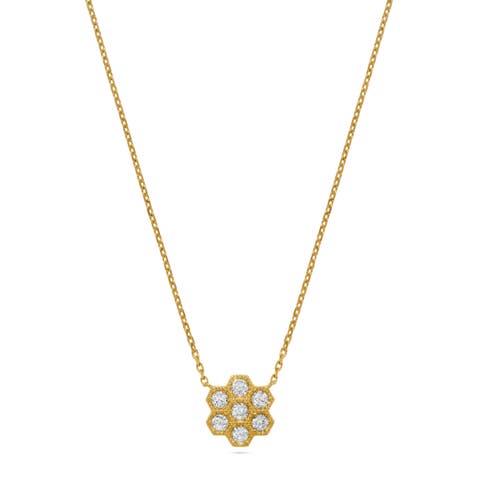 Honeycomb Round Diamond Pendant Necklace in 14K Yellow Gold