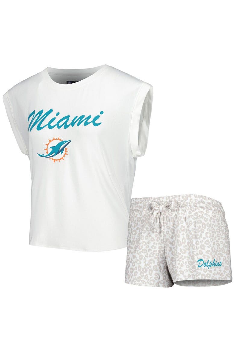 Women's Concepts Sport White/Cream Miami Dolphins Montana Knit T-Shirt & Shorts Sleep Set, Main, color, White