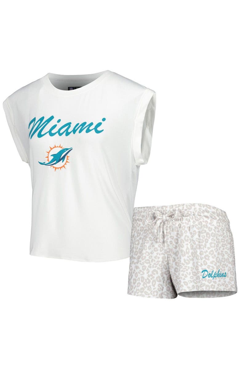 CONCEPTS SPORT Women's Concepts Sport White/Cream Miami Dolphins Montana Knit T-Shirt & Shorts Sleep Set, Main, color, White