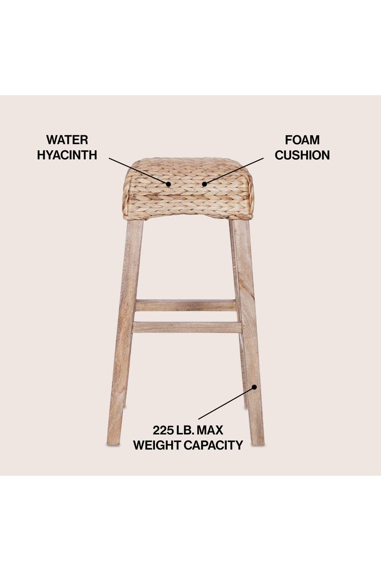 Maui Hyacinth/Wood Backless Stool, Woven Seat with Natural Wood Frame, Alternate, color, Natural (29.5" Bar Stool)