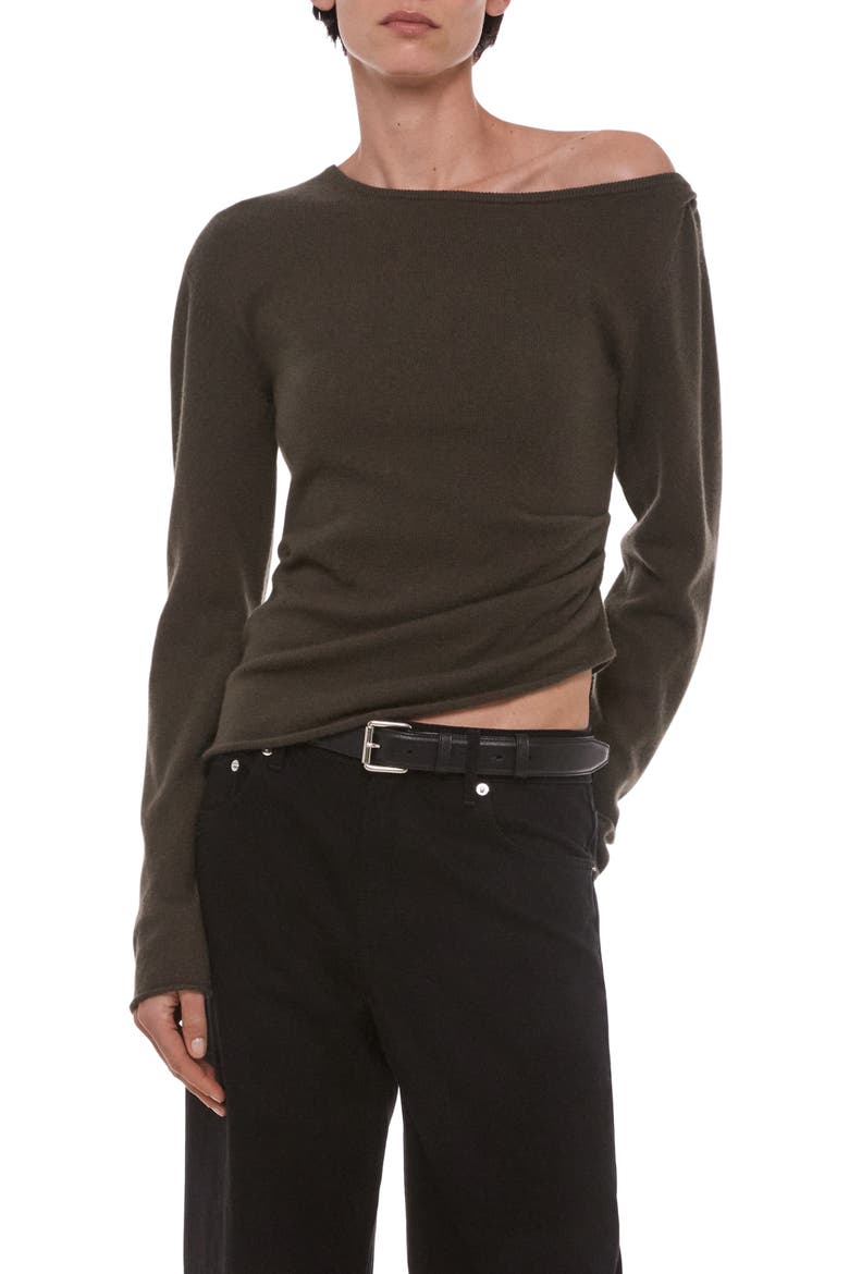 Draped Asymmetric One-Shoulder Wool Sweater, Alternate, color, GOURD