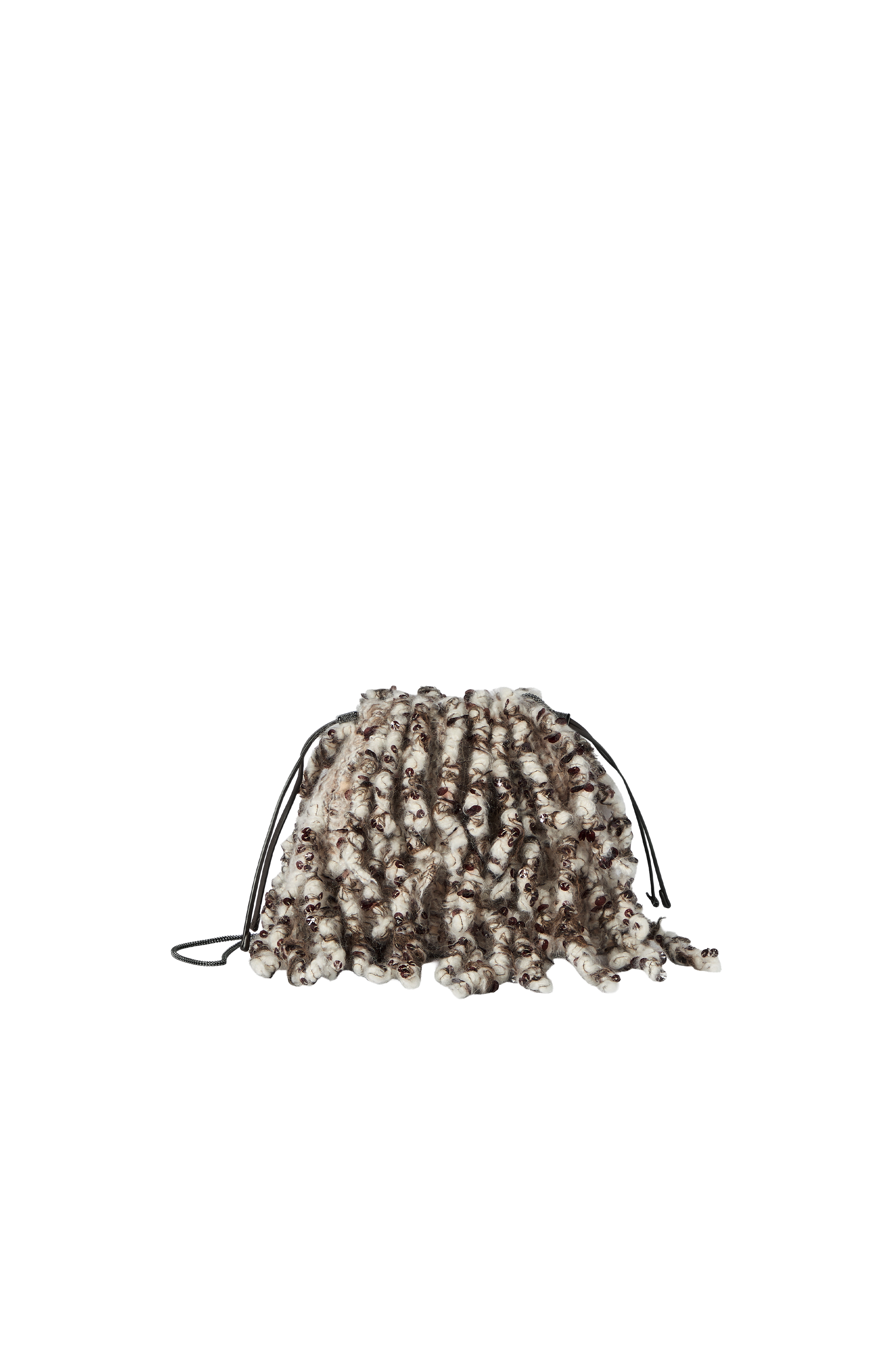 Dazzling Twist Embroidery pouch bag with precious chain, Alternate, color, Brown