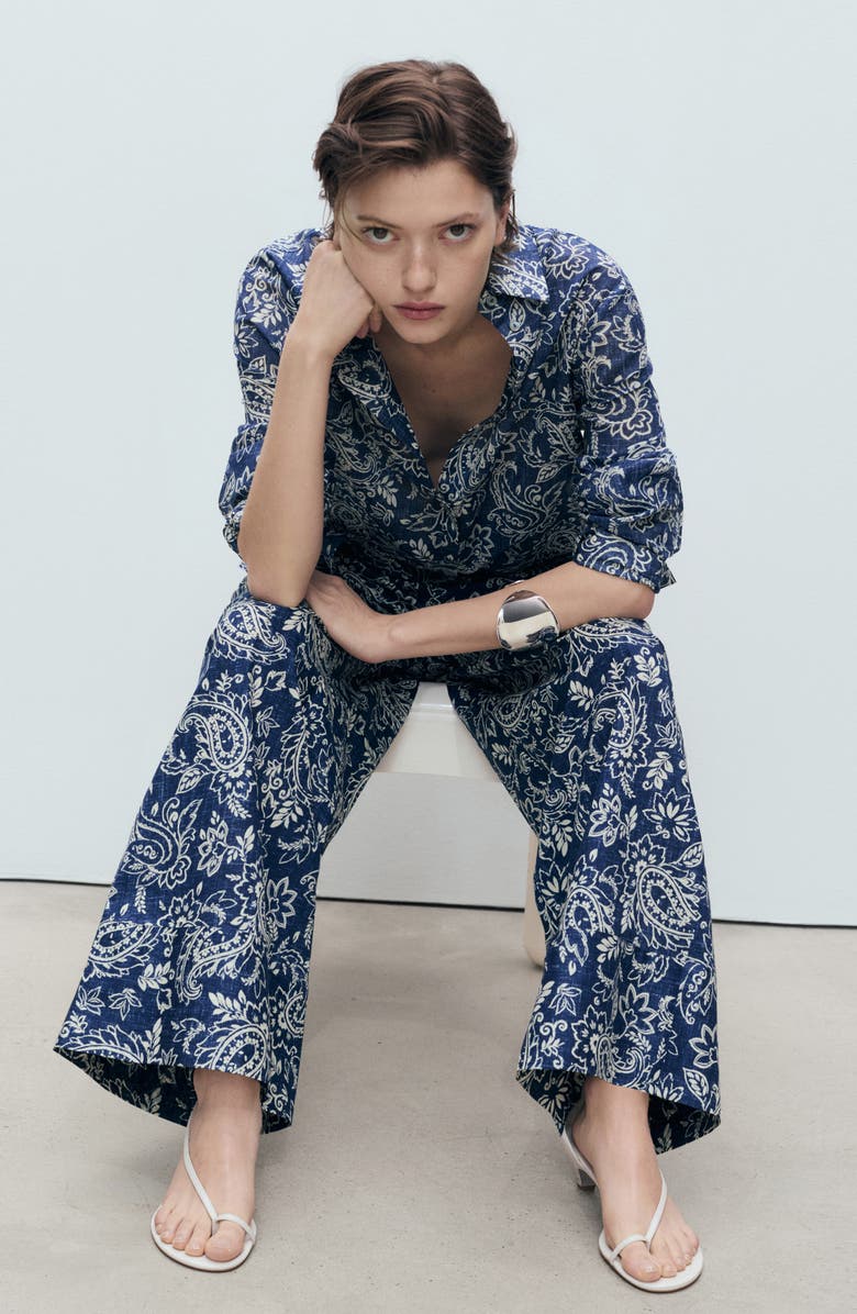 MANGO Print Cotton Pants, Alternate, color, Blue