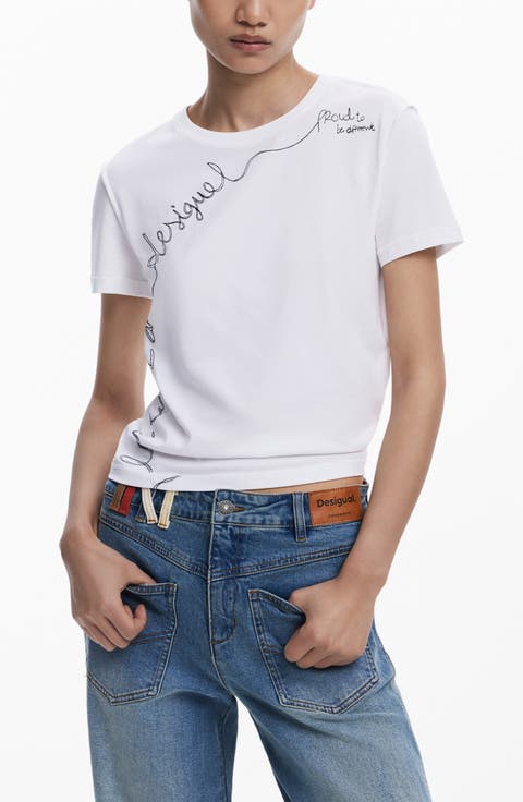 Embroidered Stretch Cotton T-Shirt