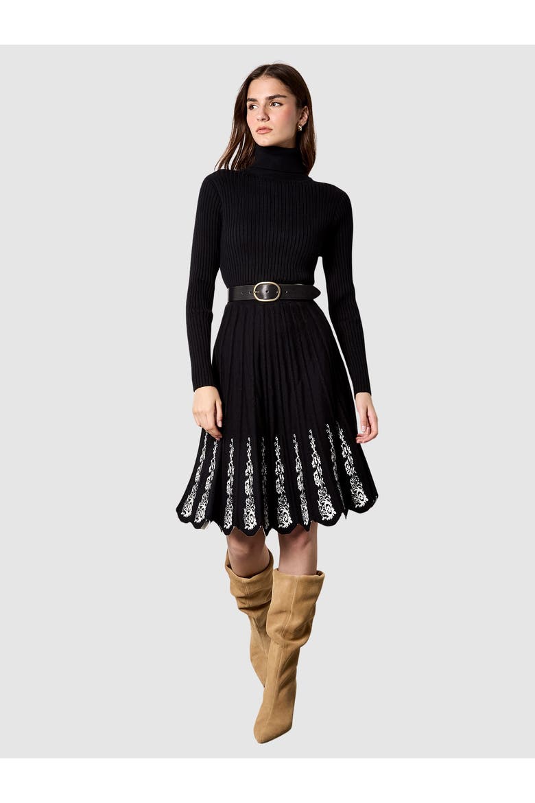 Lace Embroidery Fit Flare Knit Dress, Main, color, Black