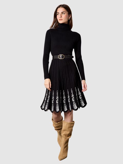 Lace Embroidery Fit Flare Knit Dress
