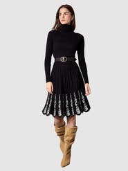 Apricot Lace Embroidery Fit Flare Knit Dress