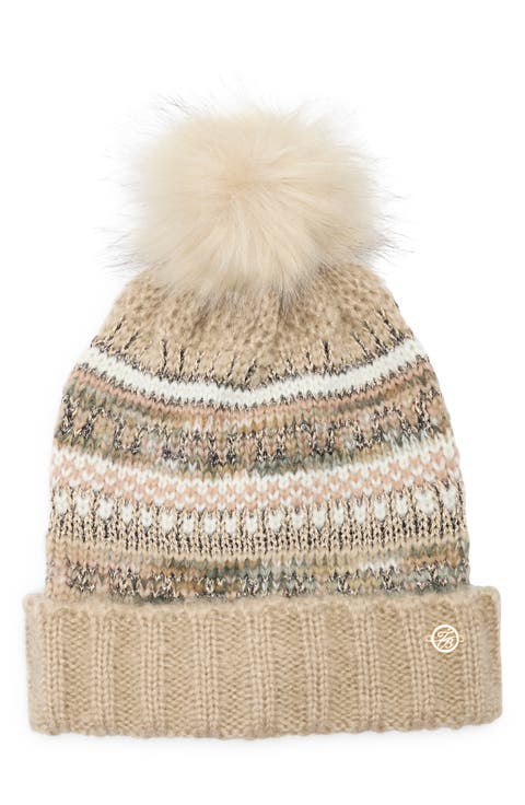 Fair Isle Beanie with Faux Fur Pompom