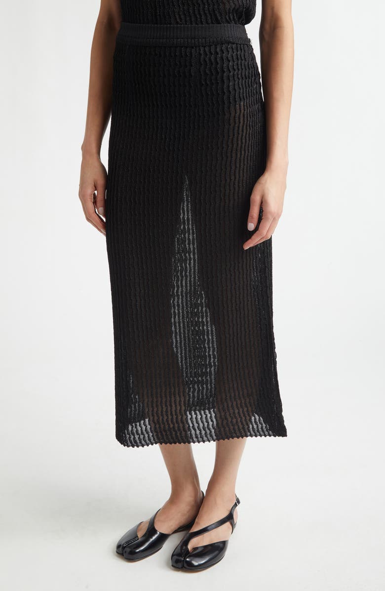 Maison Margiela Textured Rib Mesh Midi Skirt, Main, color, Black
