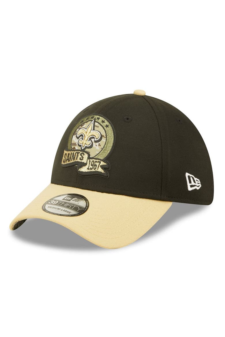 Men's New Era Black/Vegas Gold New Orleans Saints 2022 Salute To Service 39THIRTY Flex Hat, Alternate, color, Black