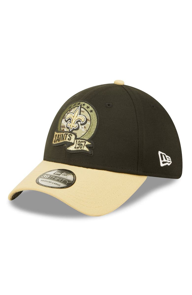 New Era Men's New Era Black/Vegas Gold New Orleans Saints 2022 Salute To Service 39THIRTY Flex Hat, Alternate, color,