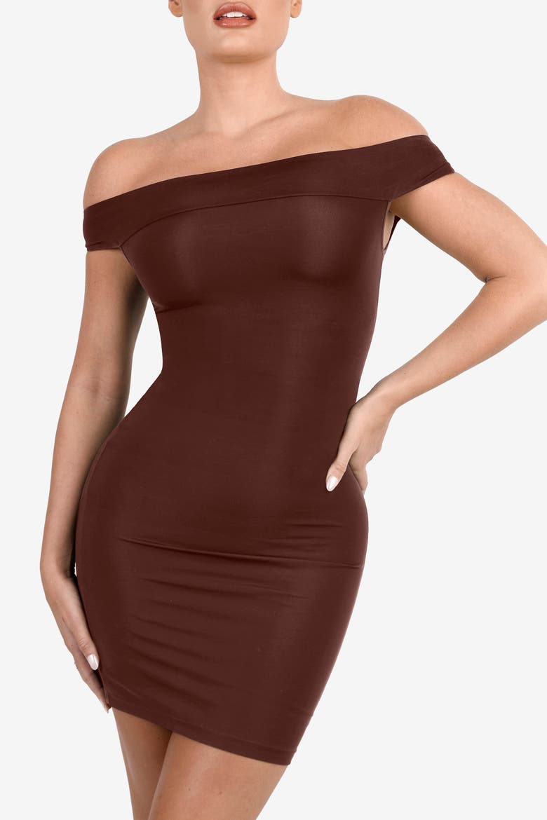 Shapewear Off-the-Shoulder Bodycon Mini Dress, Alternate, color, Deep Coffee