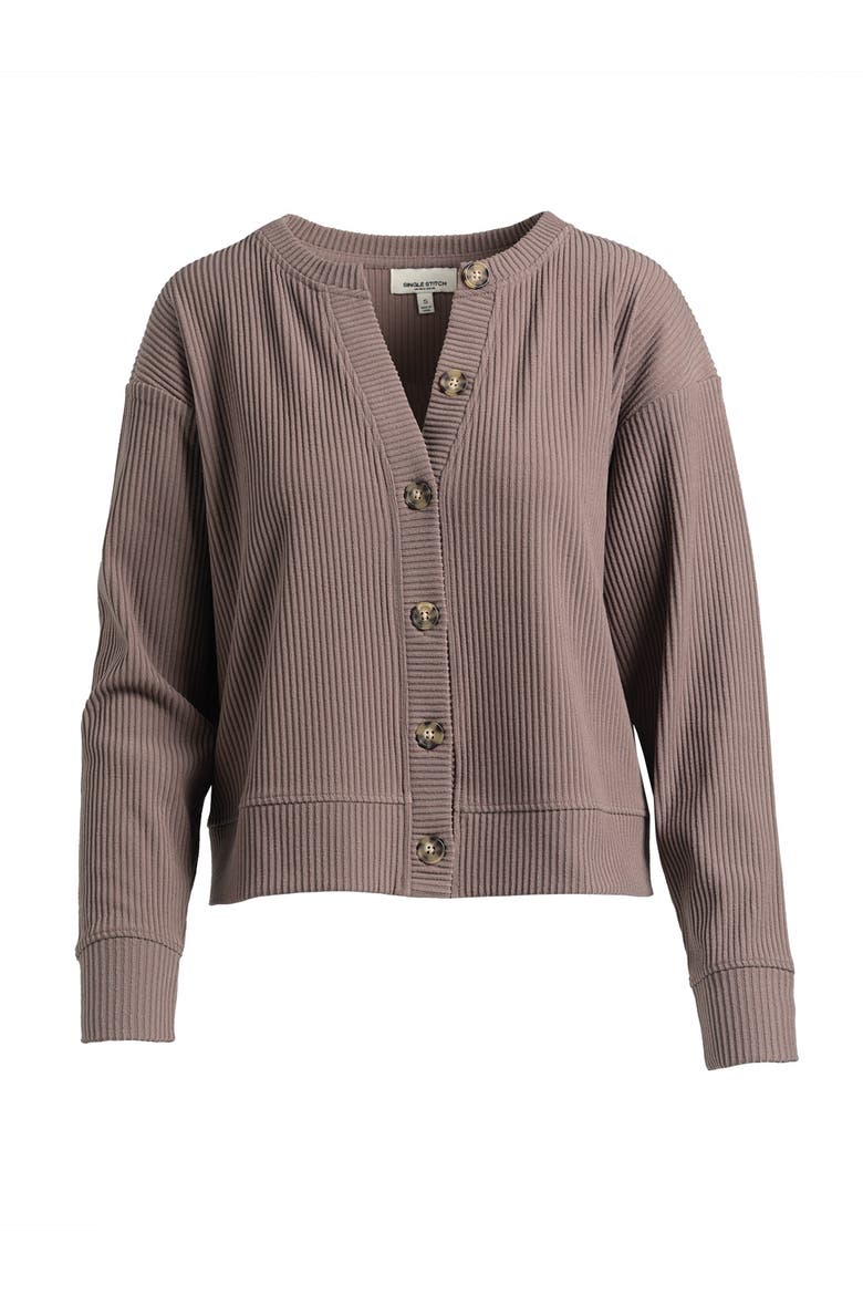 Ribbed V-Neck Cardigan, Alternate, color, Deep Taupe