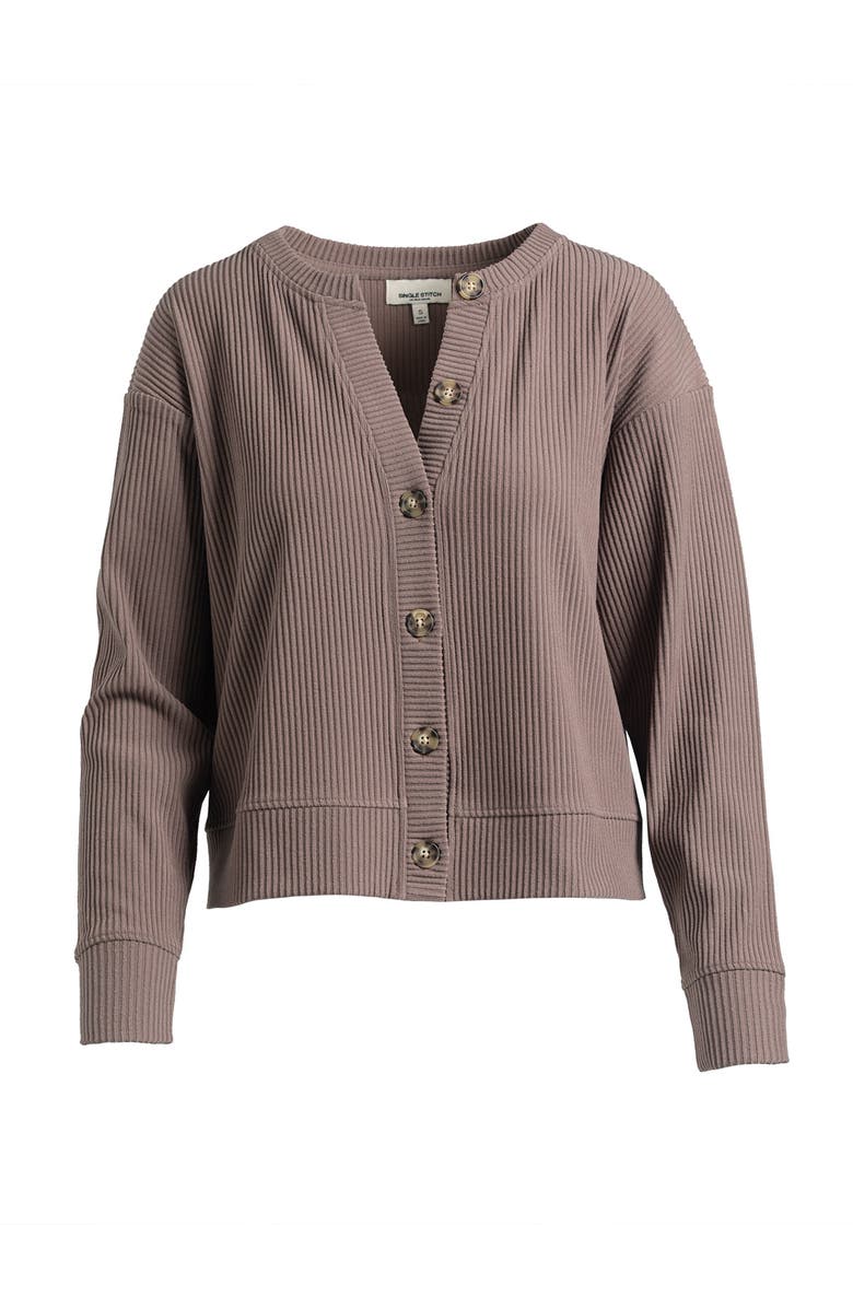 Single Stitch Ribbed V-Neck Cardigan, Alternate, color, Deep Taupe