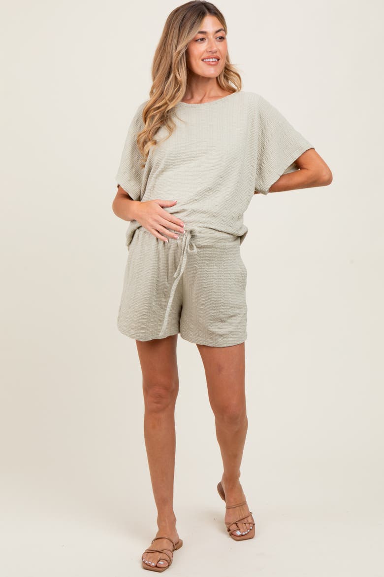 Textured Knit Dolman Sleeve Top Shorts Set, Alternate, color, Light Olive