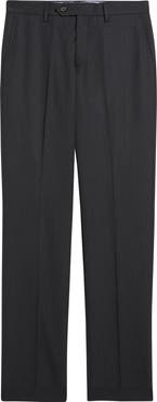 Berle Slim Fit Flat Front Charcoal Grey Super 100s Wool Dress Pants