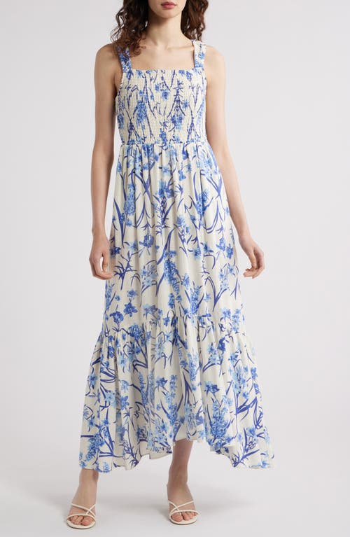 Chelsea28 Smocked Tiered Maxi Dress In Ivory- Blue Sofia Floral