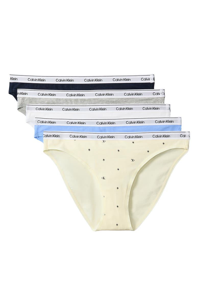 Calvin Klein Assorted 5-Pack Logo Bikinis, Main, color, Shoreline/Blue /G H/Pear/ W