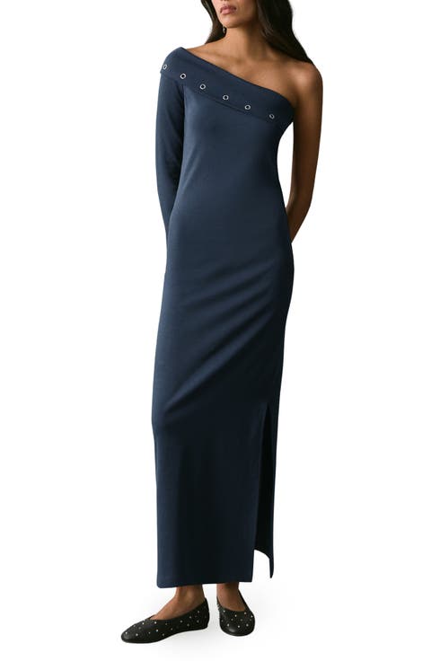 Asymmetric One-Shoulder Single Long Sleeve Stretch Cotton Body-Con Dress