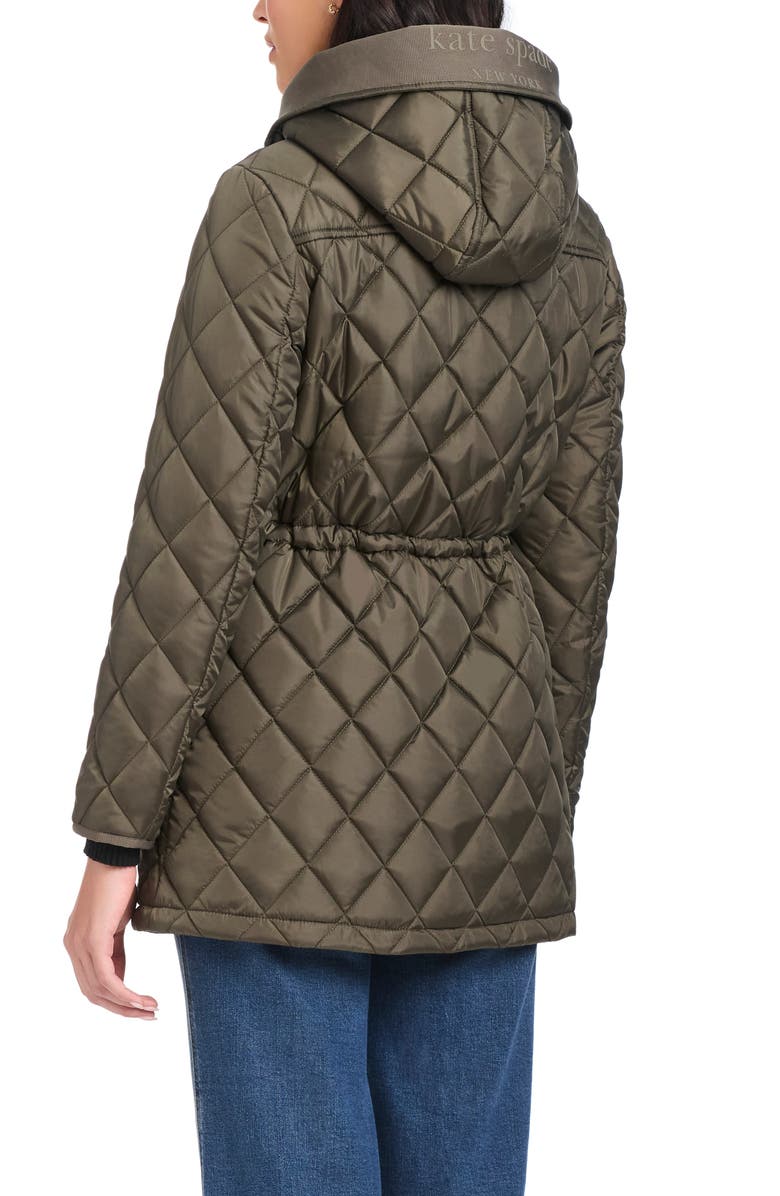 Kate Spade New York Water Resistant Hooded Quilted Jacket, Alternate, color, New Dark Olive