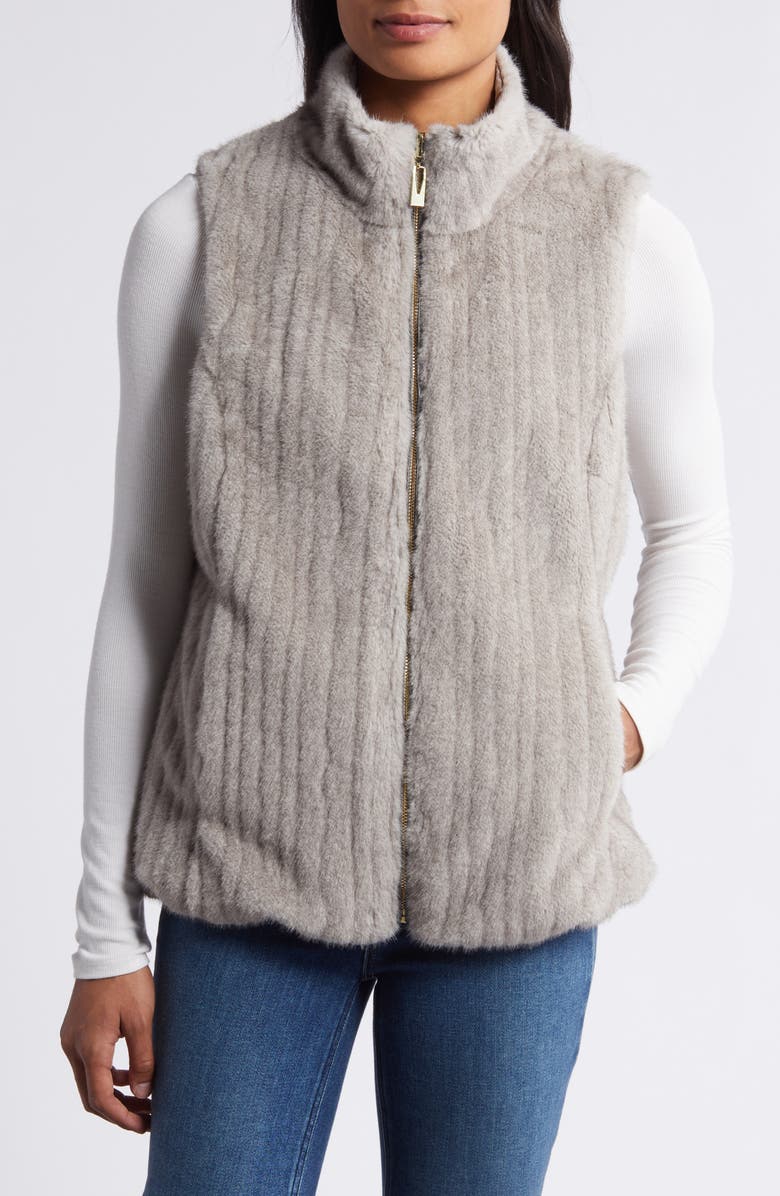 Via Spiga Reversible Faux Fur Vest, Main, color, Light Grey
