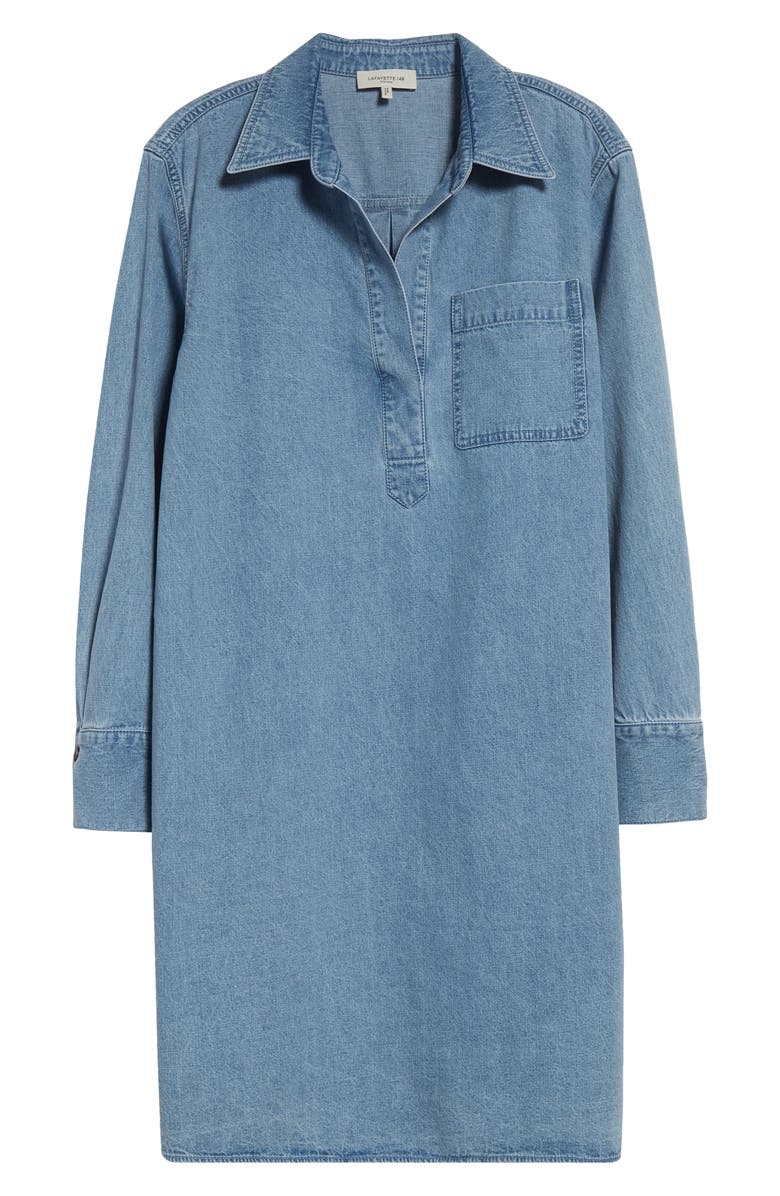Lafayette 148 New York Long Sleeve Denim Popover Dress, Alternate, color, Stonewash Blue
