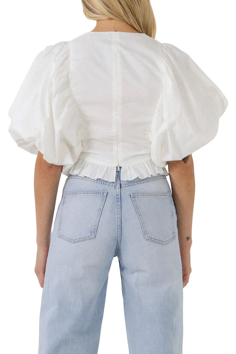 Puff Sleeve Cotton Crop Top, Alternate, color, WHITE