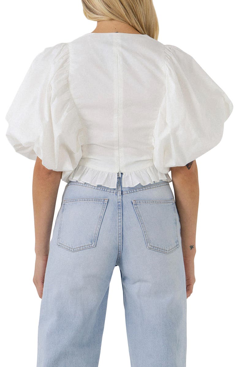 Endless Rose Puff Sleeve Cotton Crop Top, Alternate, color, White